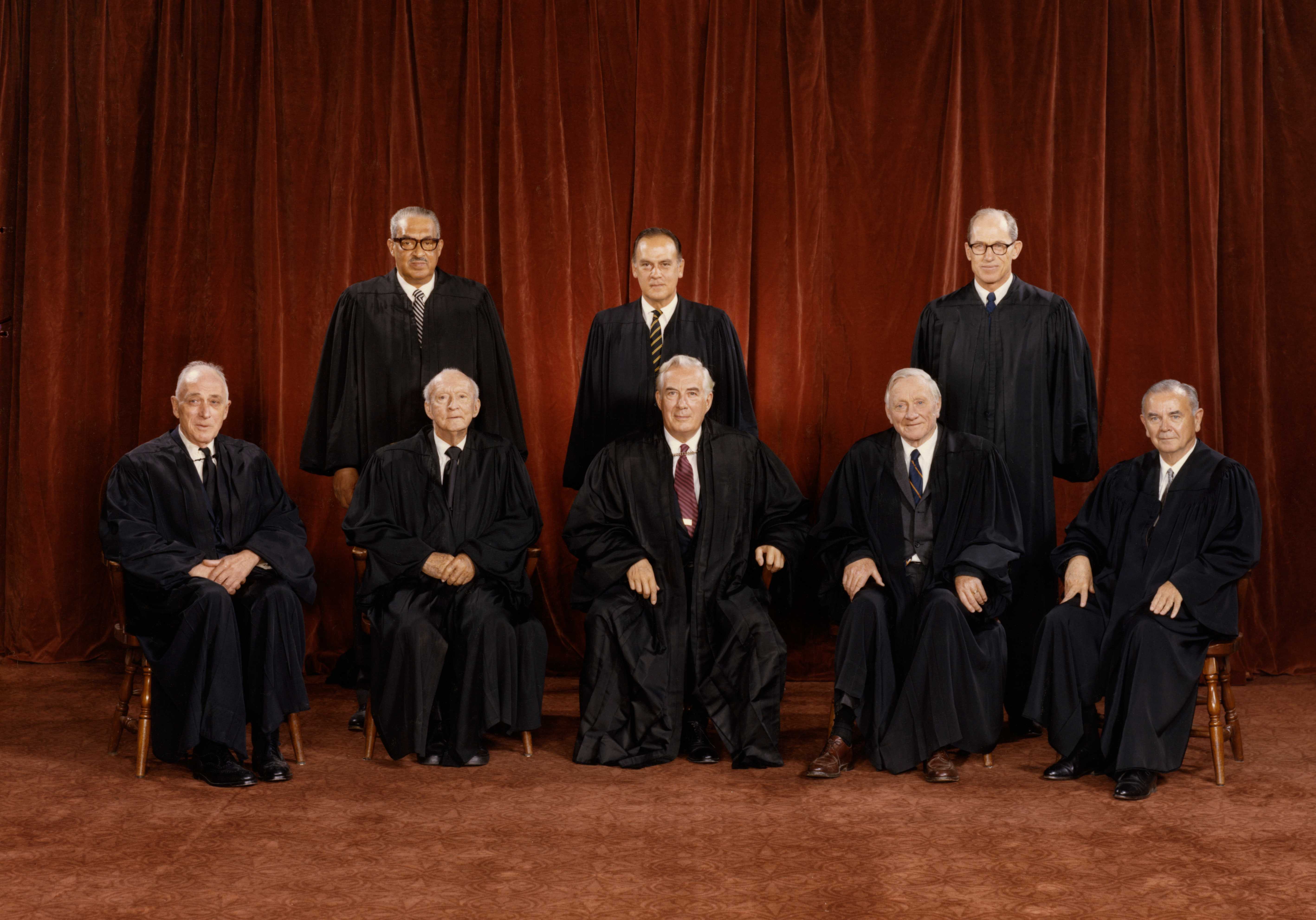 Group color portrait of 8 members of the Supreme Court from 1969-1970 Court .