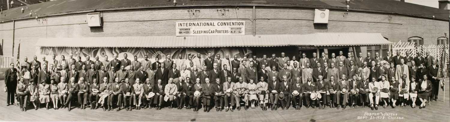 Black and white group photograph of Pullman Porters at their Annual Convention in 1937.