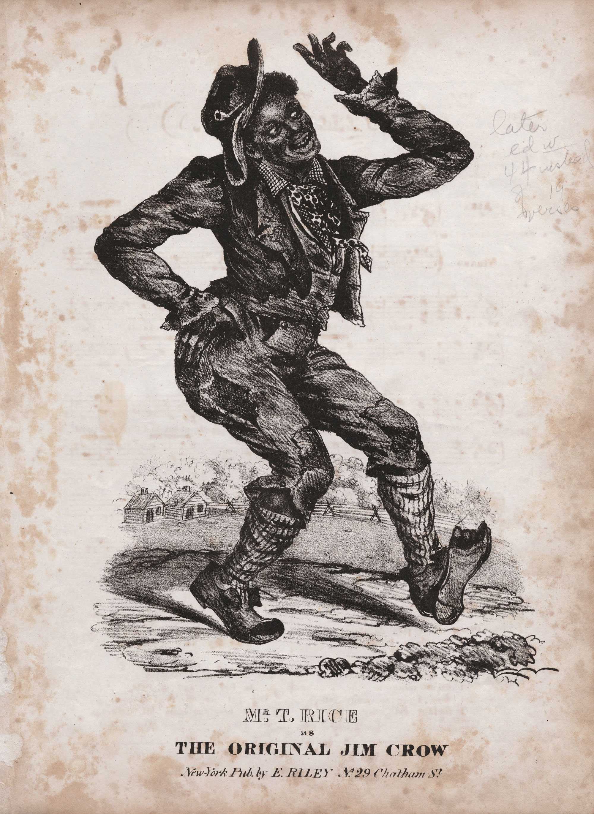 A characterization illustration of Mr. T. Rice on a worn paper. The title is below the full body portrait.