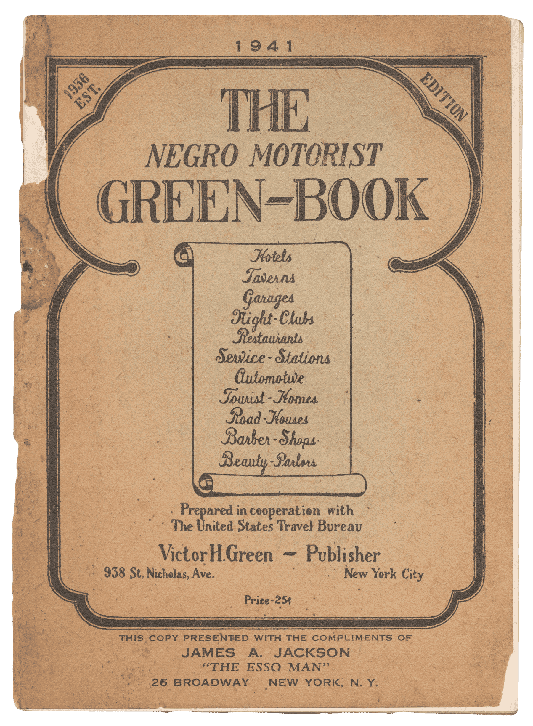 The Negro Motorist Green-Book, 48 pages. This book provided travelers with information on businesses that serviced African American travelers.