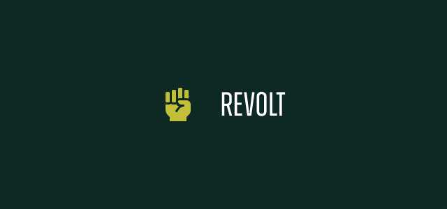 Green background with the text 'Revolt' and fist icon