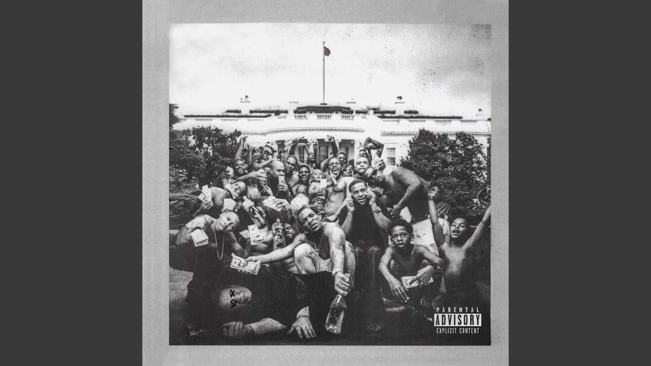 The album cover of Kendrick Lamar, “Alright,”. Men crowd over a politican laying on the ground in front of the White House.