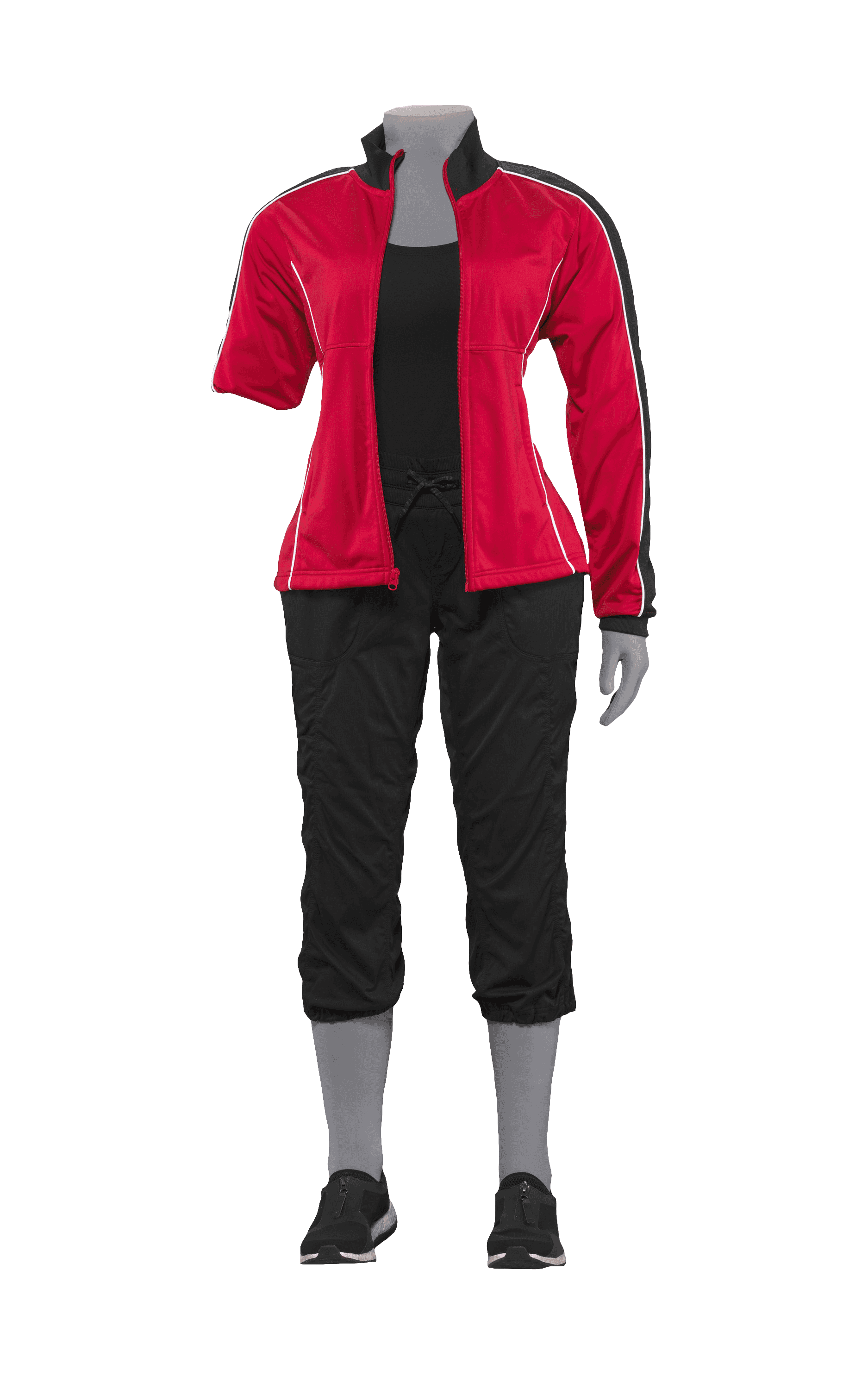 Misty Knight's one sleeved red jacket, black pants, and black tennis shoes from Marvel's Luke Cage.