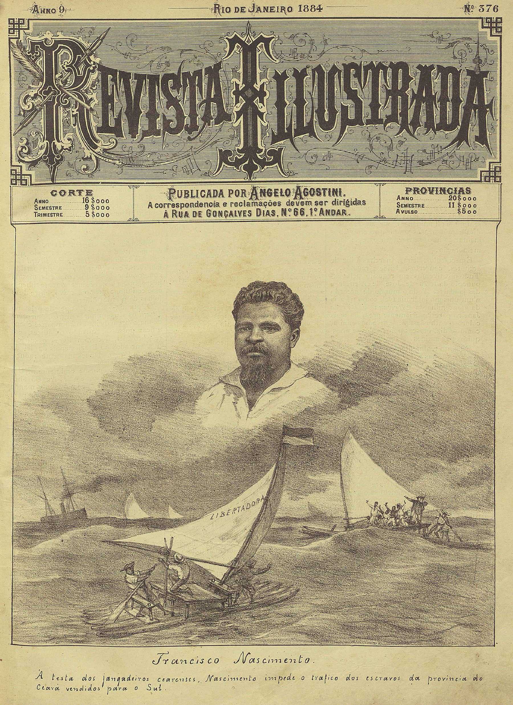 An allegorical illustration by Francisco Nascimento of a rough sea. A large calligraphy title reads 'Revista Illiustrada'.