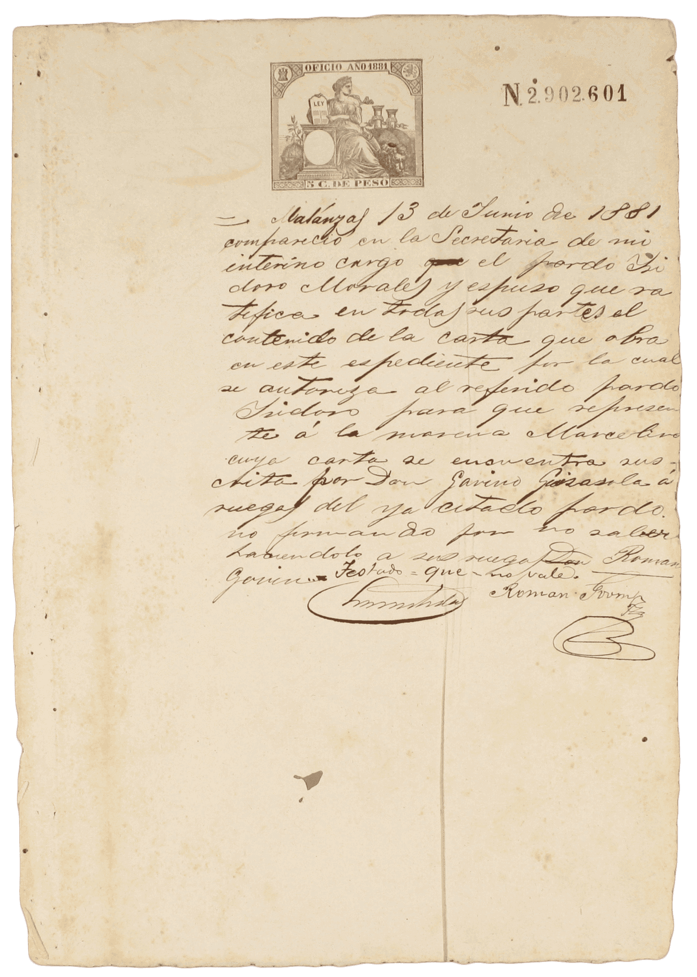 A handwritten request for freedom certificate of Slave Marcelina on old paper.