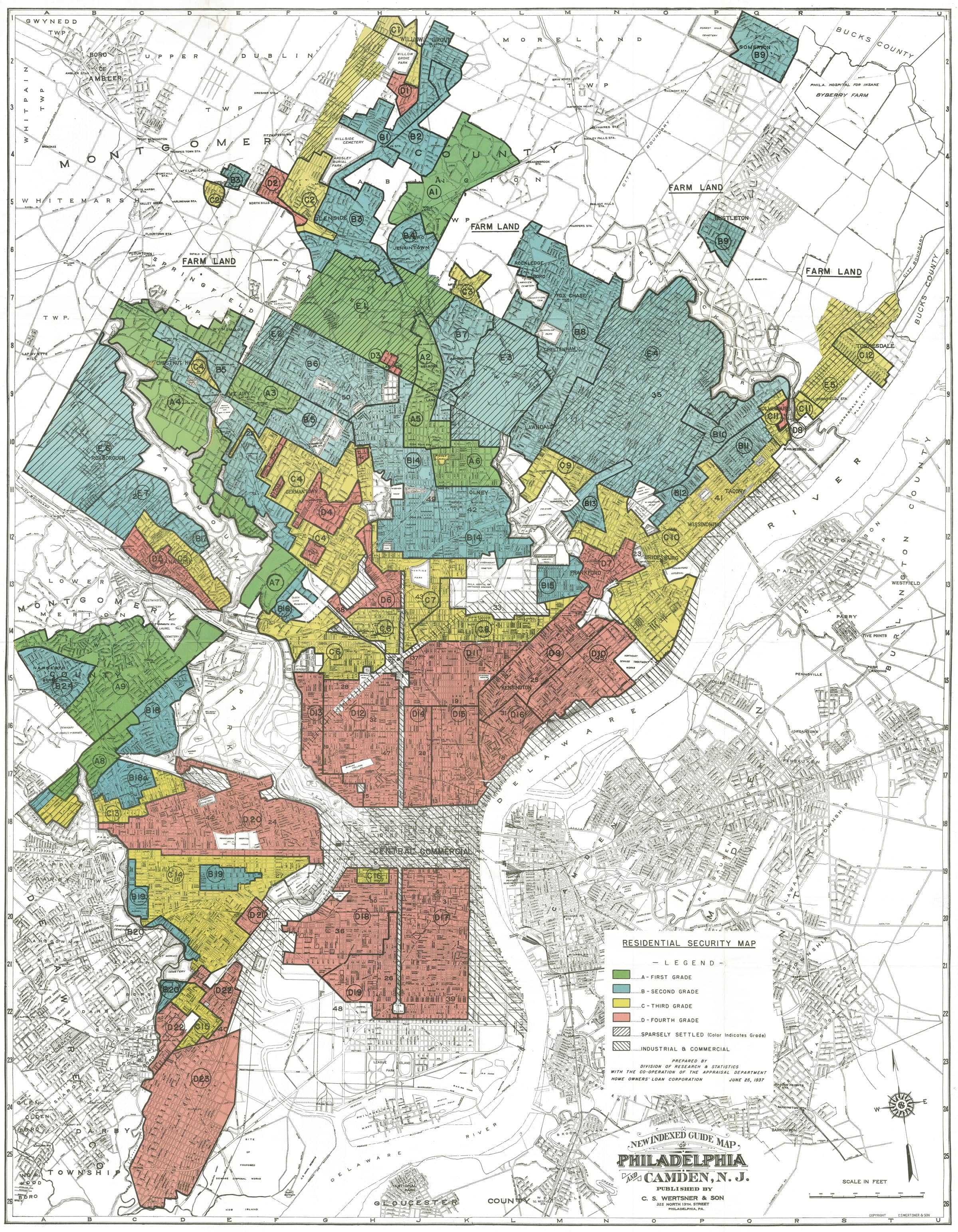 A "Residential Security Map" of Philadelphia and Camden New Jersey.