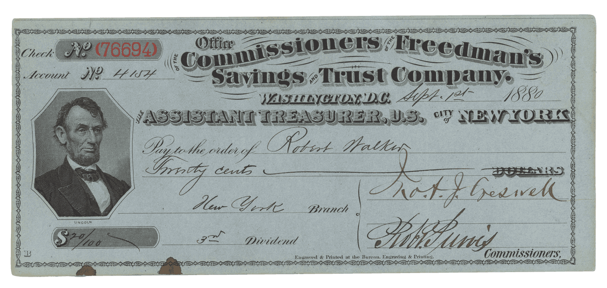 Freedman’s Bank Dividend Check National Museum of African American