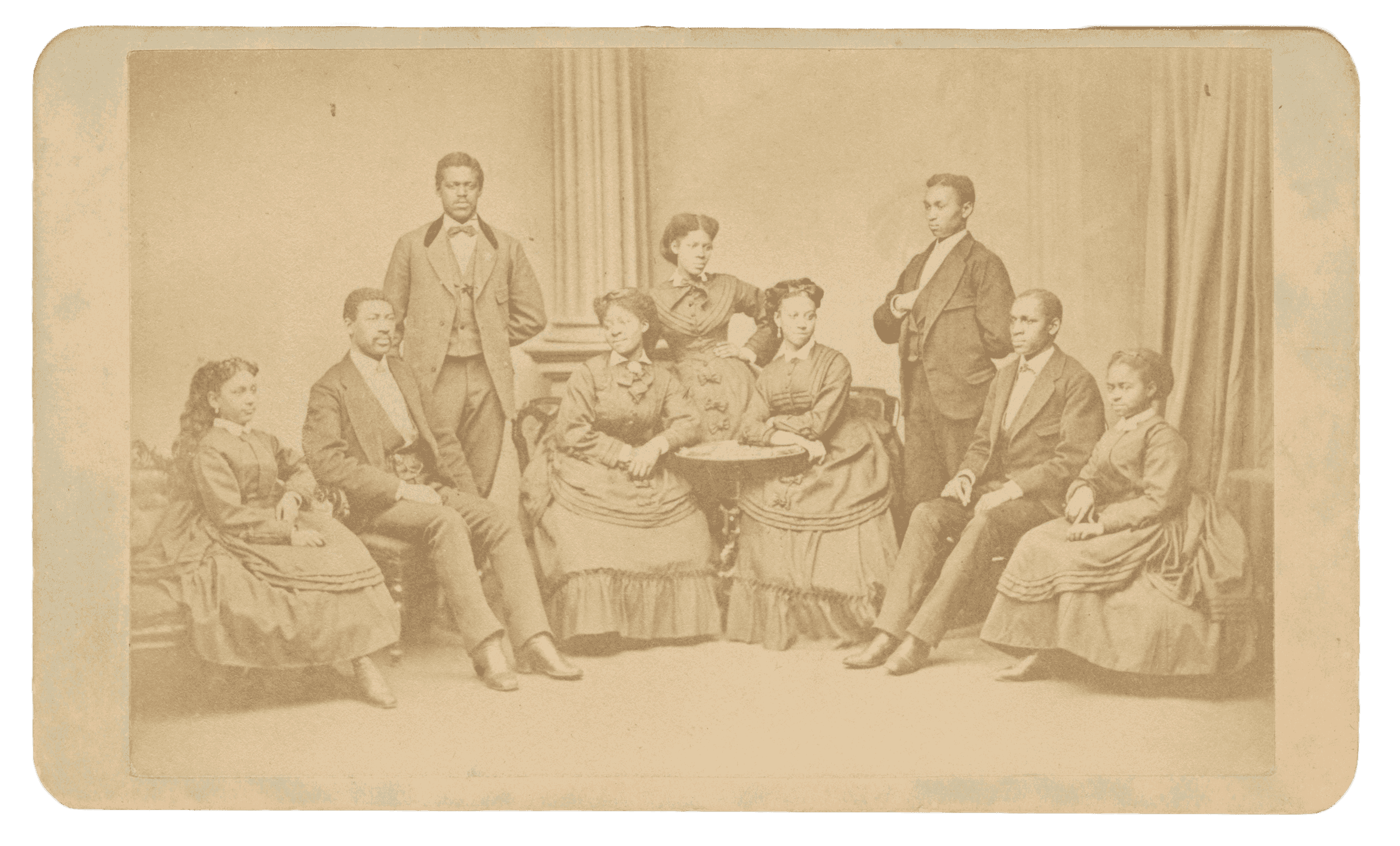 A carte-de-visite depicting 9 Jubilee Singers members.