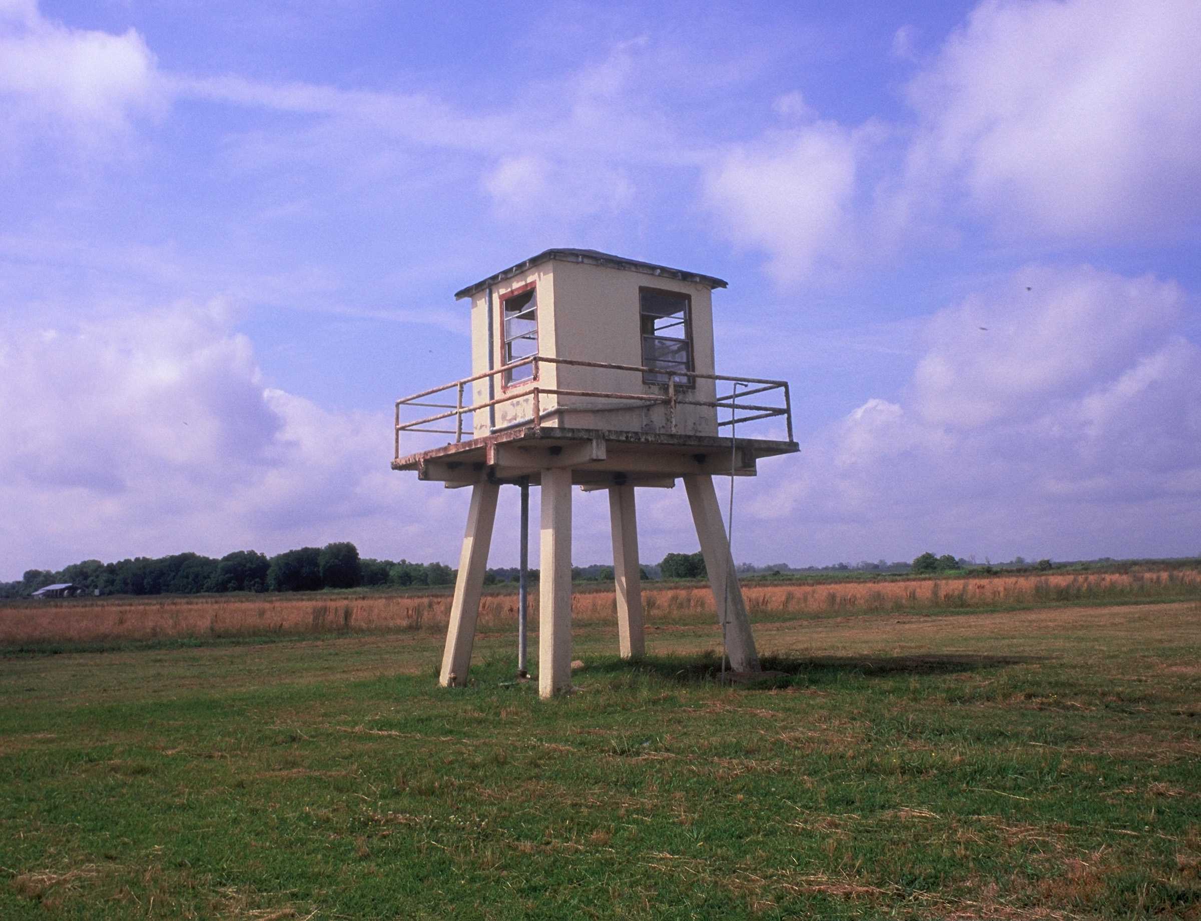 Color photograph of prison tower.