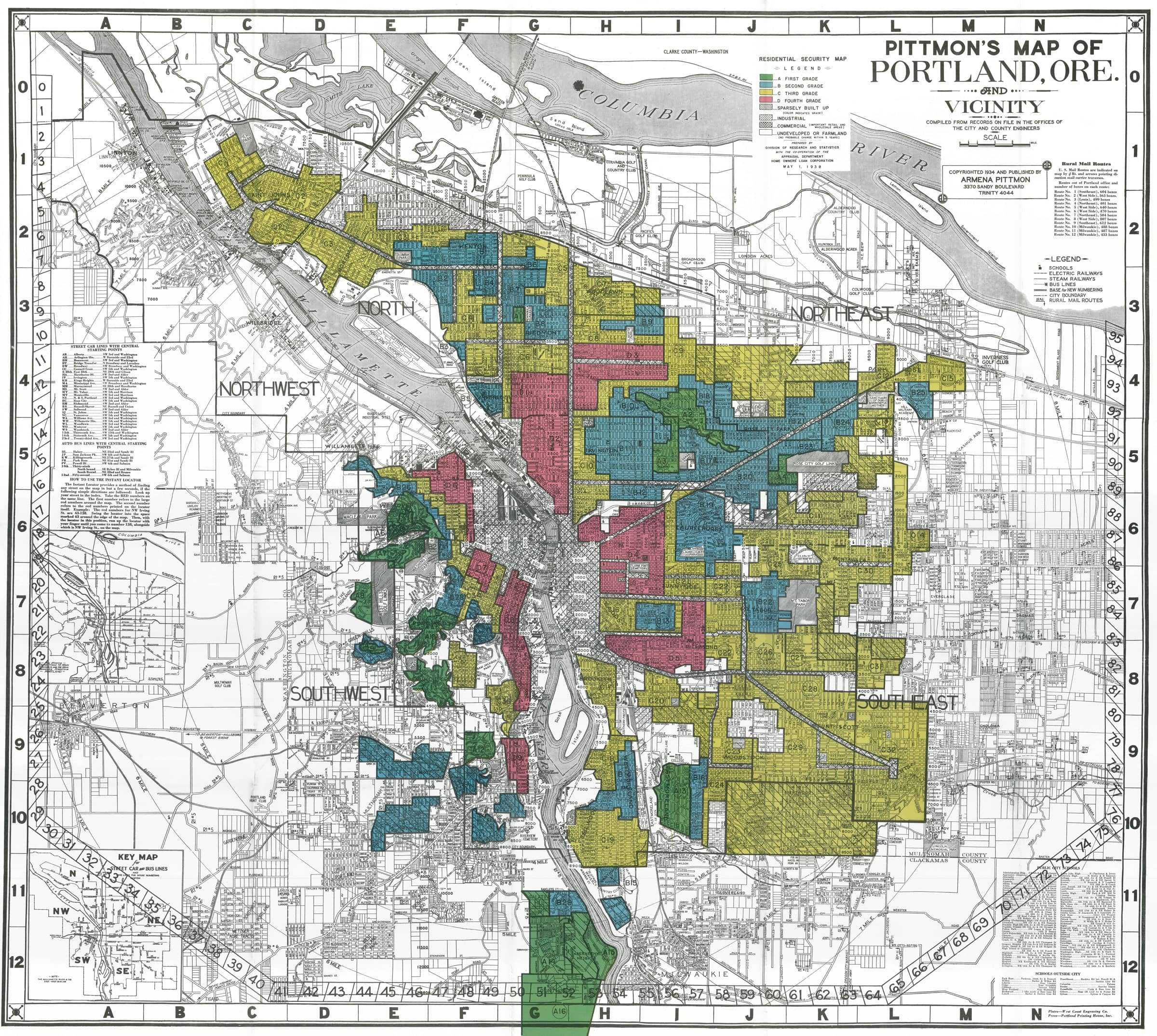 A colorful resident security map of Porland with a colored key based off a security survey of its residents.