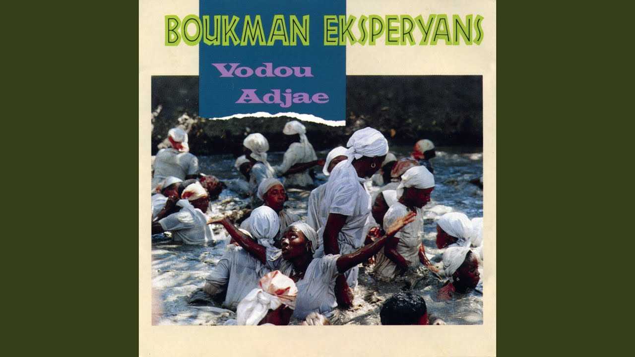 The album cover of Boukman Eksperyans's "Wet Chen". Women are dressed in white wading in a river.